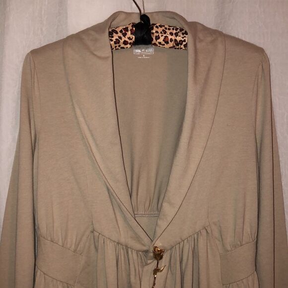 Converse S Taupe Open Front Shawl Collar Asymmetrical Cotton Cardigan - Picture 4 of 12
